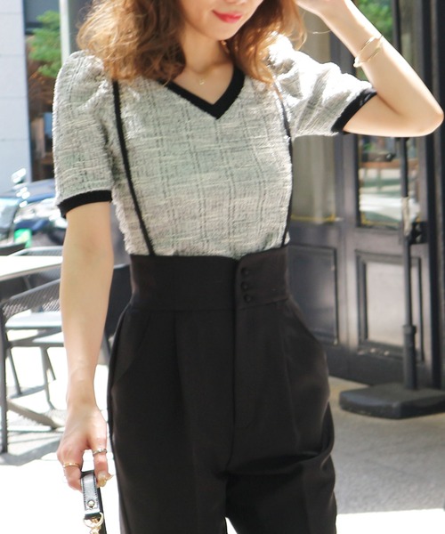 ROYAL PARTY(ロイヤルパーティー)の「パワショルツィードトップス(Tシャツ/カットソー・レディース・オフホワイト/ブラック/ピンク・FREE)」の9枚目の写真