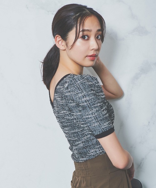 ROYAL PARTY(ロイヤルパーティー)の「パワショルツィードトップス(Tシャツ/カットソー・レディース・オフホワイト/ブラック/ピンク・FREE)」の14枚目の写真