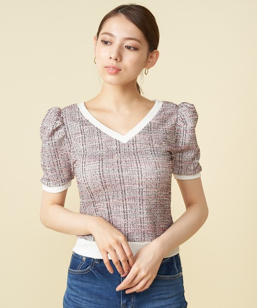 ROYAL PARTY(ロイヤルパーティー)の「パワショルツィードトップス(Tシャツ/カットソー・レディース・オフホワイト/ブラック/ピンク・FREE)」の13枚目の写真