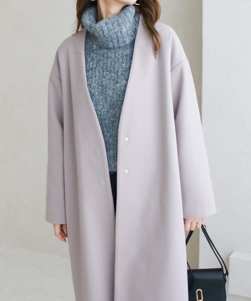Social GIRL（ソーシャルガール）の「Vネック バックスリット ノーカラーコート ロングコート（ノーカラーコート・レディース・ブラック/サックスブルー/アイボリー/モカ/スモークピンク/ライトグレー/グレイッシュベージュ/ピンクベージュ・LL/S/M/L/3L）」の3枚目の写真