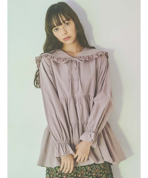 merry jenny(メリージェニー)の「フリルセーラーテイアードチュニック(チュニック・レディース・ブラック/オフホワイト/ピンク・FREE)」の7枚目の写真