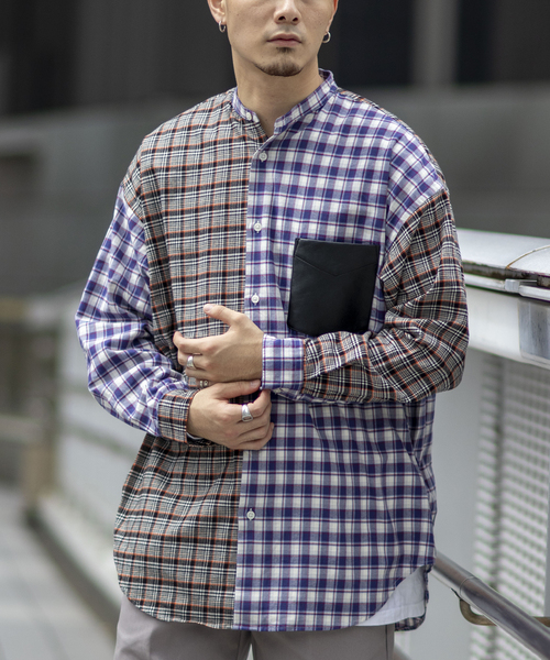 JOINT WORKS(ジョイントワークス)の「JW-CHECK NEL BAND COLLAR シャツ(シャツ/ブラウス・メンズ・グレー/グリーン・MEDIUM/LARGE)」の2枚目の写真