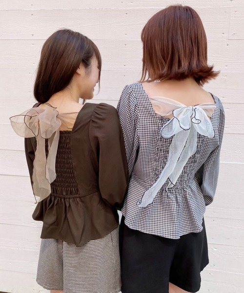 one after another NICE CLAUP（ワンアフターアナザーナイスクラップ）の「バックリボンペプラムブラウス（シャツ/ブラウス・レディース・グレー/その他1/その他2/ブラウン・FREE）」の14枚目の写真