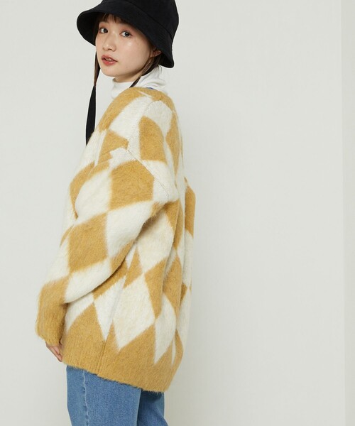 FREAK'S STORE（フリークスストア）の「ダイヤ柄カーディガン（カーディガン/ボレロ・レディース・イエロー/ブラック・ﾌﾘ-）」の3枚目の写真
