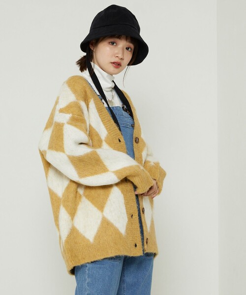 FREAK'S STORE（フリークスストア）の「ダイヤ柄カーディガン（カーディガン/ボレロ・レディース・イエロー/ブラック・ﾌﾘ-）」の6枚目の写真