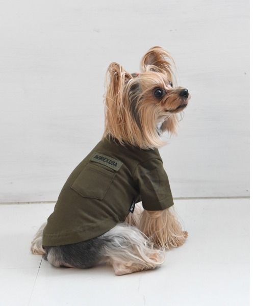 AVIREX（アヴィレックス）の「AVIREX/アヴィレックス/ファティーグTシャツ 小型犬サイズ/犬服(ドッグウェア)（ペットウェア・メンズ・ホワイト×グレー/ブラック/ネイビー/カーキ/ブラック×グレー/ホワイト・3L/2L/S/XS/M/L）」の5枚目の写真