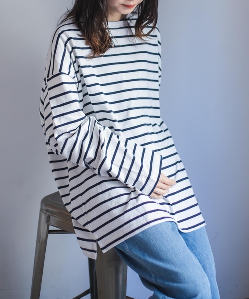 WEGO(ウィゴー)の「WEGO/バスクボーダーBIGロンT(Tシャツ/カットソー・メンズ・ホワイト/ホワイト系その他・MEDIUM/LARGE)」の18枚目の写真