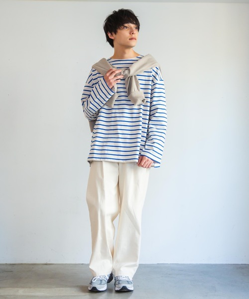 WEGO(ウィゴー)の「WEGO/バスクボーダーBIGロンT(Tシャツ/カットソー・メンズ・ホワイト/ホワイト系その他・MEDIUM/LARGE)」の15枚目の写真