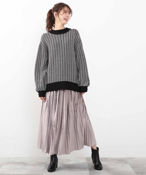 DRESKIP（ドレスキップ）の「◆ヘリンボーンジャカードニット（ニット/セーター・レディース・サンドベージュ/ブラック/オフホワイト・03/02/04）」の9枚目の写真