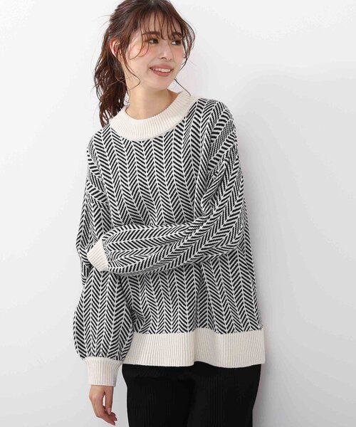 DRESKIP（ドレスキップ）の「◆ヘリンボーンジャカードニット（ニット/セーター・レディース・サンドベージュ/ブラック/オフホワイト・03/02/04）」の16枚目の写真