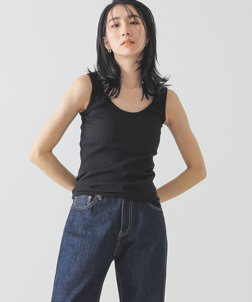 BEAMS LIGHTS（ビームスライツ）の「BEAMS LIGHTS / TRUE  コットン タンクトップ（タンクトップ・レディース・ブラック/ブラウン系その他3/ホワイト・ONE SIZE）」の4枚目の写真