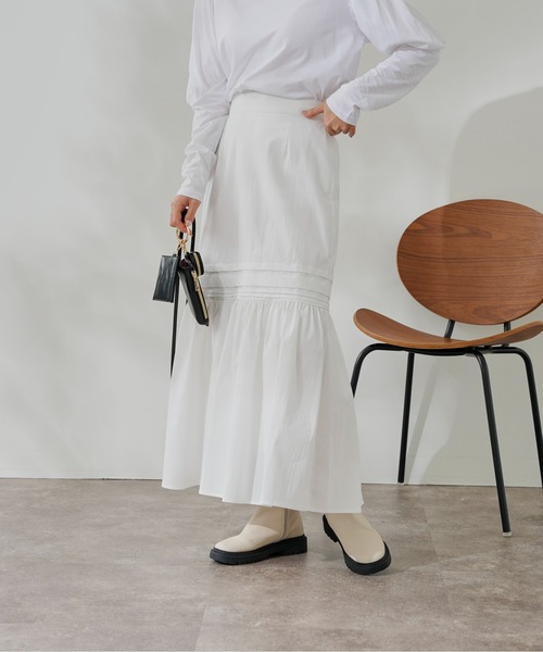 DouDou（ドゥドゥ）の「タックフレアスカート（スカート・レディース・オフホワイト/ブラック・FREE）」の2枚目の写真