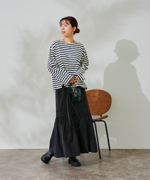 DouDou（ドゥドゥ）の「タックフレアスカート（スカート・レディース・オフホワイト/ブラック・FREE）」の7枚目の写真