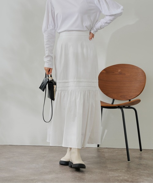 DouDou（ドゥドゥ）の「タックフレアスカート（スカート・レディース・オフホワイト/ブラック・FREE）」の18枚目の写真
