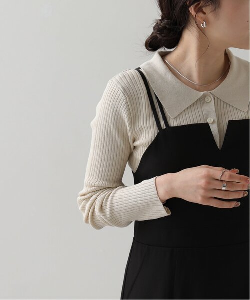 RAY CASSIN（レイカズン）の「衿付きヘンリーニットプルオーバー（ニット/セーター・レディース・ブラウン/ライトカーキ/キナリ・FREE）」の2枚目の写真