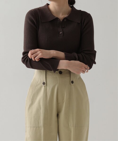 RAY CASSIN（レイカズン）の「衿付きヘンリーニットプルオーバー（ニット/セーター・レディース・ブラウン/ライトカーキ/キナリ・FREE）」の4枚目の写真