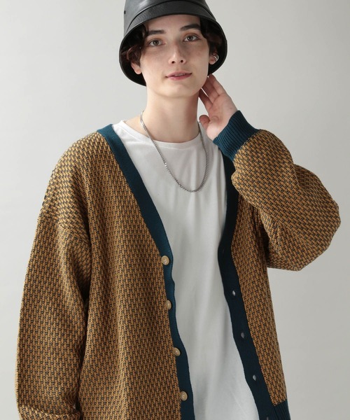 RAGEBLUE（レイジブルー）の「総柄ビッグニットカーディガン/264628（カーディガン/ボレロ・メンズ・ベージュ/ライトブルー/イエロー・MEDIUM/LARGE）」の3枚目の写真