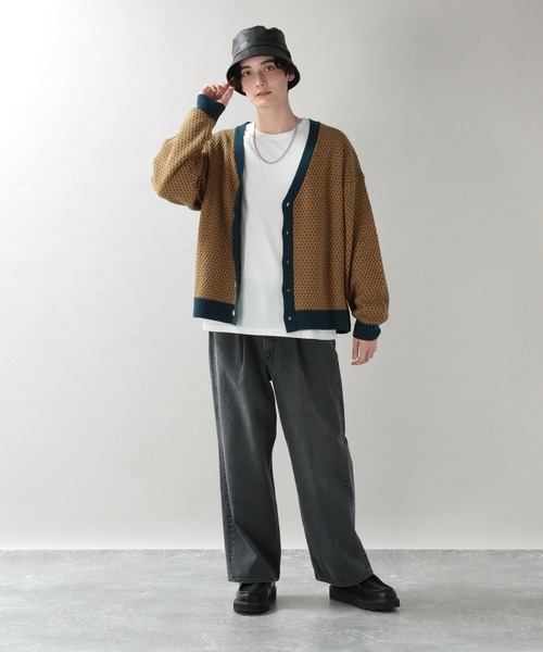 RAGEBLUE（レイジブルー）の「総柄ビッグニットカーディガン/264628（カーディガン/ボレロ・メンズ・ベージュ/ライトブルー/イエロー・MEDIUM/LARGE）」の11枚目の写真