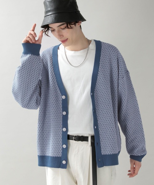 RAGEBLUE（レイジブルー）の「総柄ビッグニットカーディガン/264628（カーディガン/ボレロ・メンズ・ベージュ/ライトブルー/イエロー・MEDIUM/LARGE）」の14枚目の写真