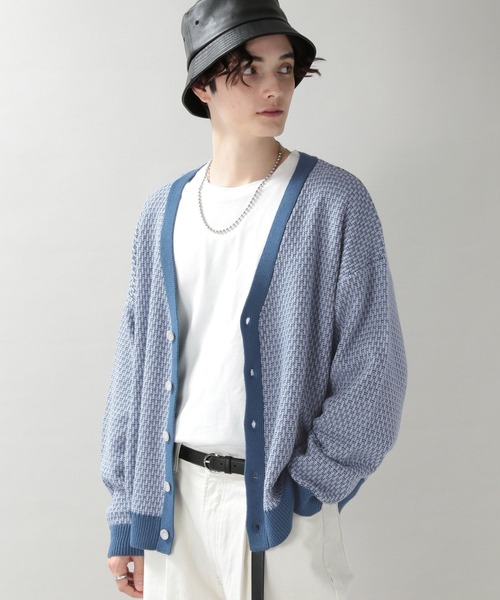 RAGEBLUE（レイジブルー）の「総柄ビッグニットカーディガン/264628（カーディガン/ボレロ・メンズ・ベージュ/ライトブルー/イエロー・MEDIUM/LARGE）」の9枚目の写真