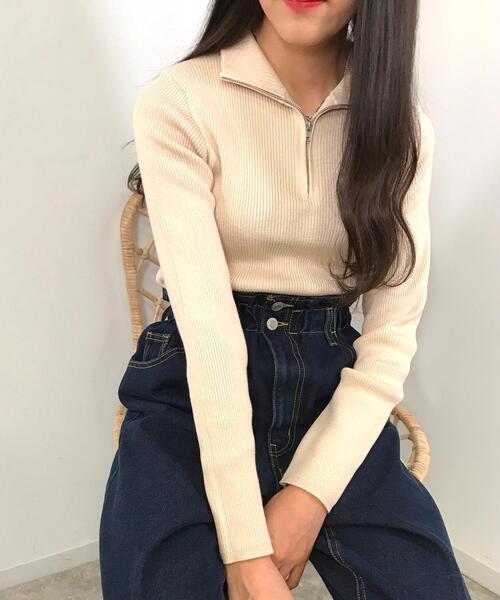 INGNI（イング）の「ハーフジップハイネックニット（ニット/セーター・レディース・ブラック/ベージュ/アイボリー・M）」の3枚目の写真