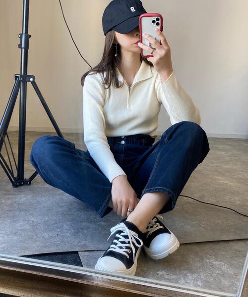 INGNI（イング）の「ハーフジップハイネックニット（ニット/セーター・レディース・ブラック/ベージュ/アイボリー・M）」の8枚目の写真