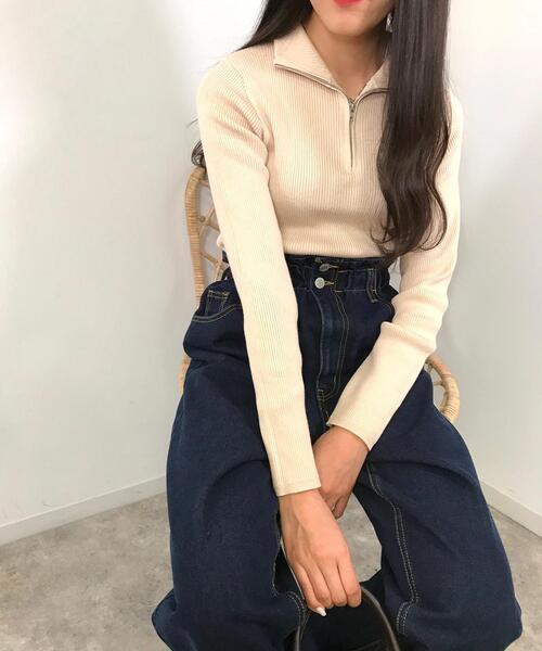 INGNI（イング）の「ハーフジップハイネックニット（ニット/セーター・レディース・ブラック/ベージュ/アイボリー・M）」の14枚目の写真