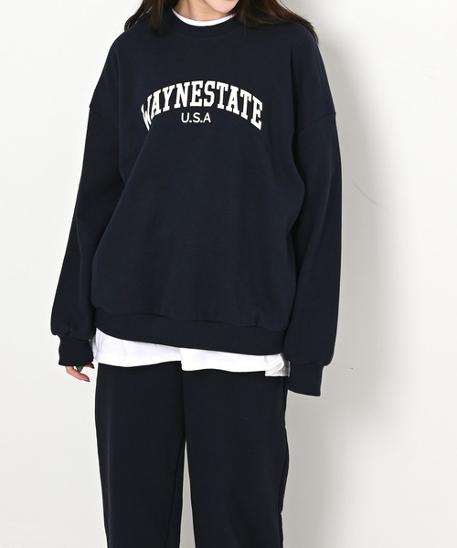 me+em select（ミームセレクト）の「WAYNESTATEプリントやわらかスウェット（Tシャツ/カットソー・レディース・クリーム/ネイビー/グレー・FREE）」の8枚目の写真