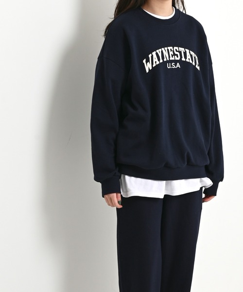 me+em select（ミームセレクト）の「WAYNESTATEプリントやわらかスウェット（Tシャツ/カットソー・レディース・クリーム/ネイビー/グレー・FREE）」の4枚目の写真