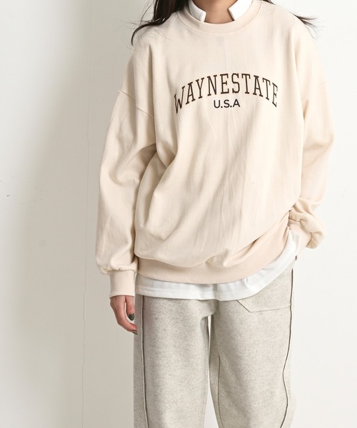me+em select（ミームセレクト）の「WAYNESTATEプリントやわらかスウェット（Tシャツ/カットソー・レディース・クリーム/ネイビー/グレー・FREE）」の20枚目の写真