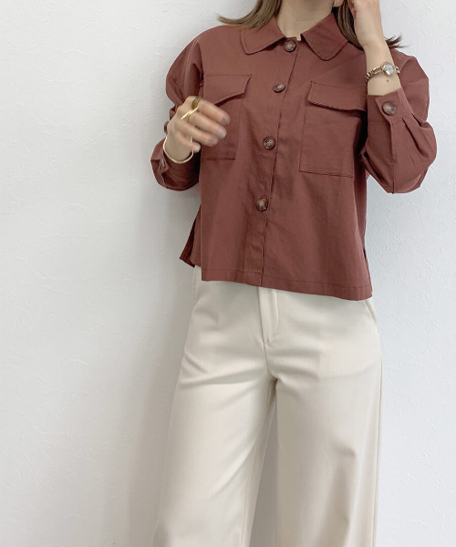 ISOOK（アイスー）の「Linen blend shirt jacket / リネンブレンドシャツジャケット（テーラードジャケット・レディース・ブラウン・FREE）」の5枚目の写真