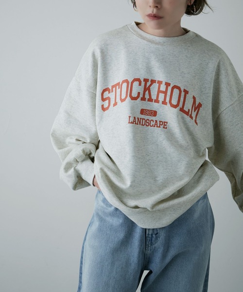 etoll.(エトル)の「裏毛カレッジロゴスウェット mtm(スウェット・レディース・オートミール/ブルー/ブラック・FREE)」の2枚目の写真