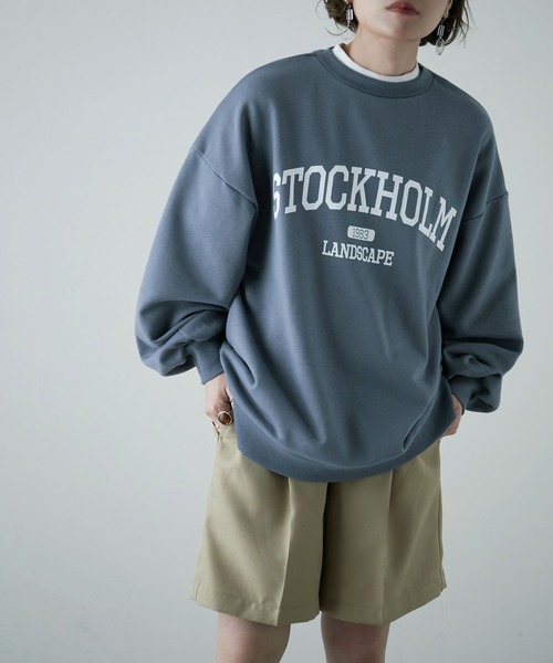 etoll.(エトル)の「裏毛カレッジロゴスウェット mtm(スウェット・レディース・オートミール/ブルー/ブラック・FREE)」の3枚目の写真