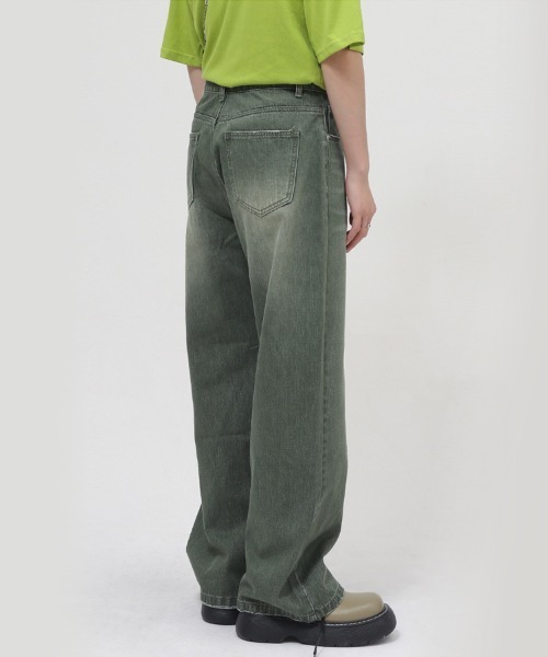 Ressaca(レサーカ)の「ワイドストレートグリーンカラーデニムパンツ(デニムパンツ・メンズ・グリーン・S/M/L/XL)」の3枚目の写真