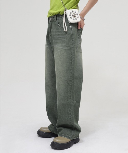 Ressaca(レサーカ)の「ワイドストレートグリーンカラーデニムパンツ(デニムパンツ・メンズ・グリーン・S/M/L/XL)」の7枚目の写真
