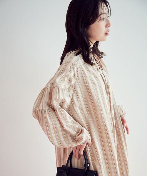 【前後2WAY】袖ボリュームマルチストライプワンピース