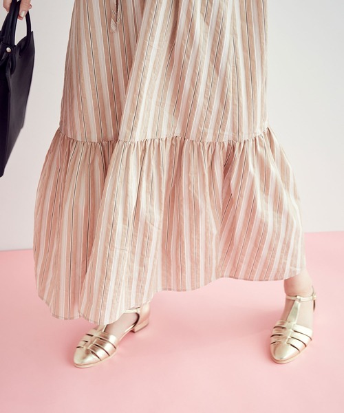 【前後2WAY】袖ボリュームマルチストライプワンピース