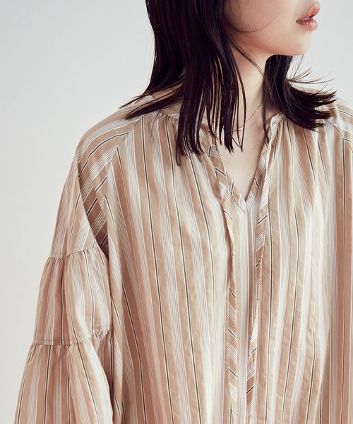 【前後2WAY】袖ボリュームマルチストライプワンピース