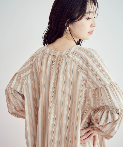 【前後2WAY】袖ボリュームマルチストライプワンピース