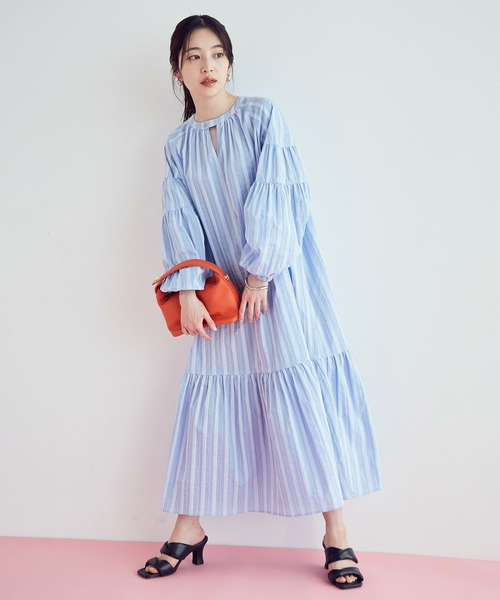 VIS（ビス）の「【前後2WAY】袖ボリュームマルチストライプワンピース（シャツワンピース・レディース・サックスブルー/ベージュ系その他2・FREE）」の14枚目の写真