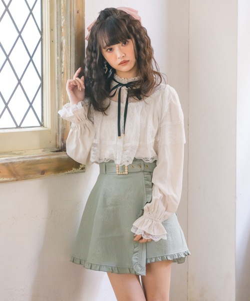 ROJITA（ロジータ）の「配色レーシーケープブラウス（シャツ/ブラウス・レディース・ホワイト/ブラック/ピンク・FREE）」の2枚目の写真