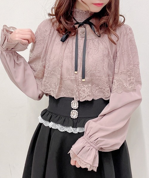 ROJITA（ロジータ）の「配色レーシーケープブラウス（シャツ/ブラウス・レディース・ホワイト/ブラック/ピンク・FREE）」の3枚目の写真