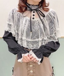 配色レーシーケープブラウス