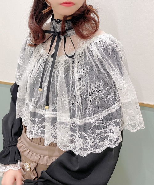 ROJITA（ロジータ）の「配色レーシーケープブラウス（シャツ/ブラウス・レディース・ホワイト/ブラック/ピンク・FREE）」の6枚目の写真