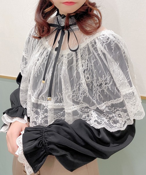 ROJITA（ロジータ）の「配色レーシーケープブラウス（シャツ/ブラウス・レディース・ホワイト/ブラック/ピンク・FREE）」の7枚目の写真