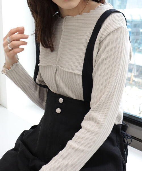 fredy emue（フレディエミュ）の「リブテレコ切り替えプルオーバーカットソー（Tシャツ/カットソー・レディース・チャコールグレー/ベージュ/オフホワイト・38）」の3枚目の写真