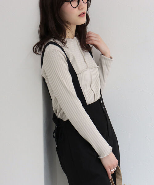 fredy emue（フレディエミュ）の「リブテレコ切り替えプルオーバーカットソー（Tシャツ/カットソー・レディース・チャコールグレー/ベージュ/オフホワイト・38）」の4枚目の写真