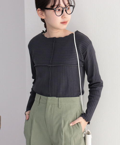 fredy emue（フレディエミュ）の「リブテレコ切り替えプルオーバーカットソー（Tシャツ/カットソー・レディース・チャコールグレー/ベージュ/オフホワイト・38）」の10枚目の写真