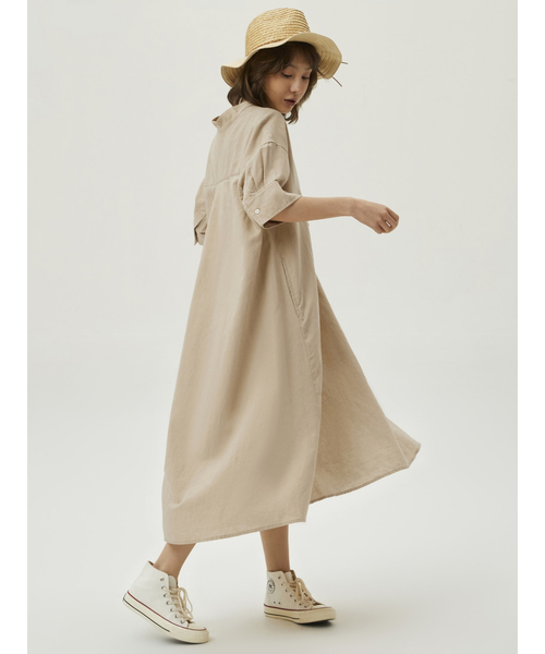 GAP（ギャップ）の「FREE&FLOW リネン ポップオーバー ワンピース（ワンピース・レディース・ブラック/ベージュ/ホワイト・XXS/XS/S/L/M）」の4枚目の写真