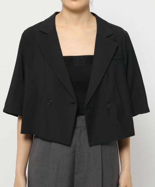 PAGEBOY（ページボーイ）の「ショートサマージャケット（テーラードジャケット・レディース・ブラック/ターコイズブルー/チャコール・FREE）」の5枚目の写真